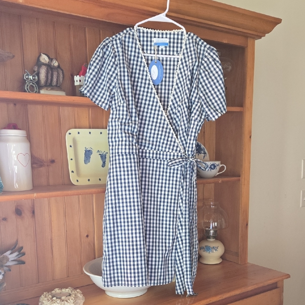 Carolina Nantucket Gingham Wrap Dress in Blue and White